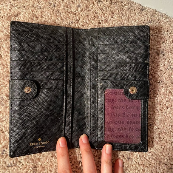 Kate Spade Black Floral Slim Bifold Wallet - Picture 3 of 5